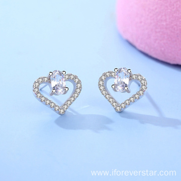 Classic 925 Silver Heart Bling Stud Earrings Hearts